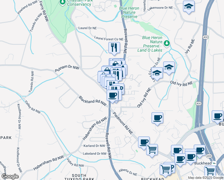 map of restaurants, bars, coffee shops, grocery stores, and more near 3717 U.S. 19 in Atlanta