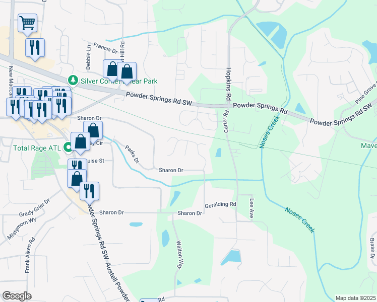 map of restaurants, bars, coffee shops, grocery stores, and more near 3979 Sharon Spring in Powder Springs