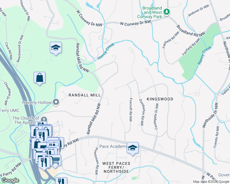 map of restaurants, bars, coffee shops, grocery stores, and more near 988 Dumbarton Court Northwest in Atlanta