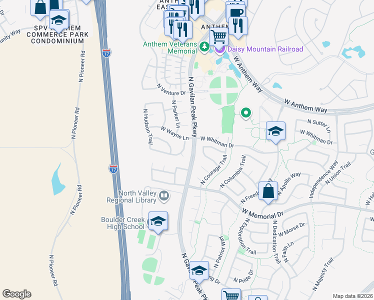 map of restaurants, bars, coffee shops, grocery stores, and more near 3651 West Jacksonville Drive in New River