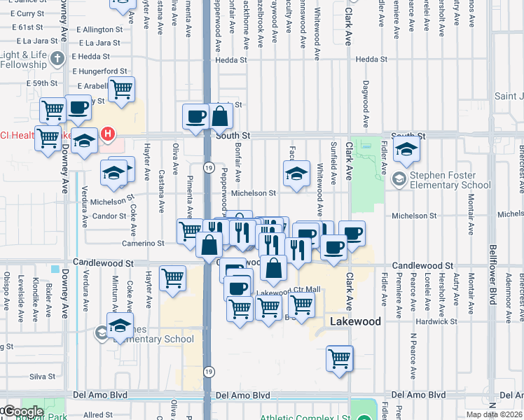 map of restaurants, bars, coffee shops, grocery stores, and more near 5513 Graywood Avenue in Lakewood