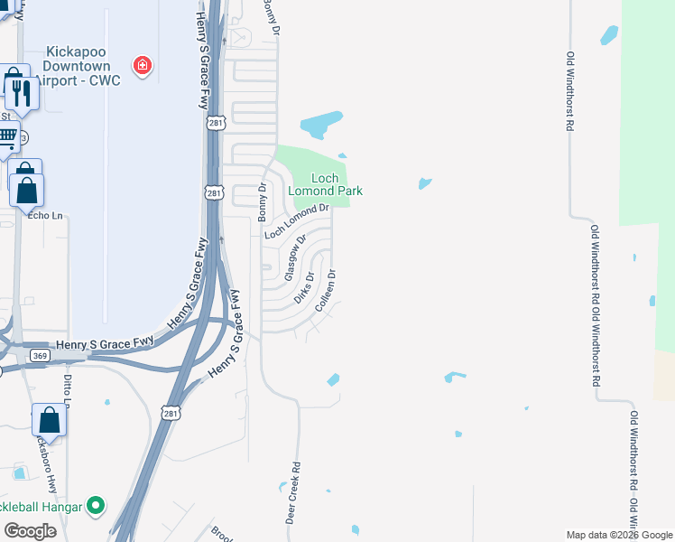map of restaurants, bars, coffee shops, grocery stores, and more near 4827 Colleen Drive in Wichita Falls