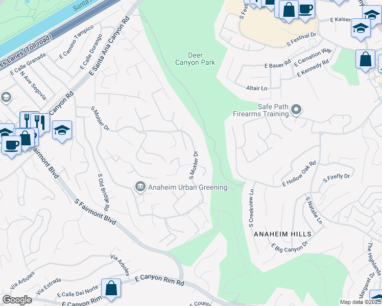 map of restaurants, bars, coffee shops, grocery stores, and more near 400 South Mohler Drive in Anaheim