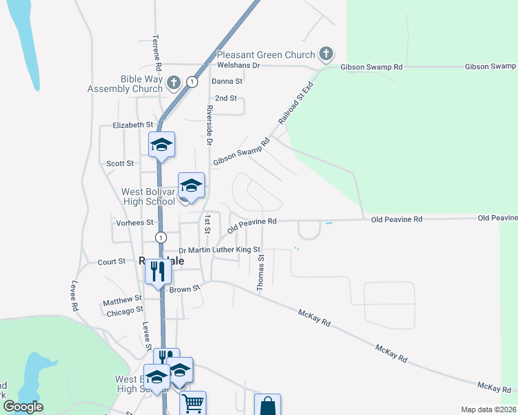 map of restaurants, bars, coffee shops, grocery stores, and more near 517-533 Kennedy Drive in Rosedale