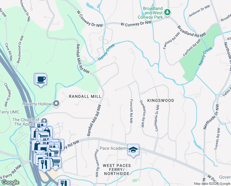 map of restaurants, bars, coffee shops, grocery stores, and more near 988 Dumbarton Court Northwest in Atlanta