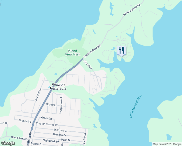 map of restaurants, bars, coffee shops, grocery stores, and more near 52 Shoreline Road in Pottsboro