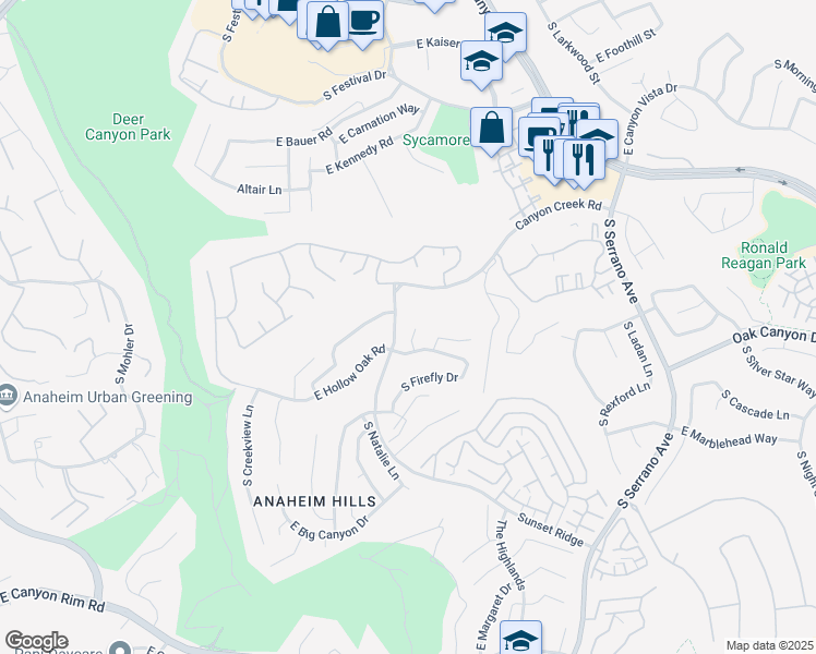 map of restaurants, bars, coffee shops, grocery stores, and more near 837 South Lee Marie Circle in Anaheim