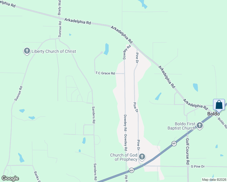 map of restaurants, bars, coffee shops, grocery stores, and more near 675 Dowdey Road in Jasper