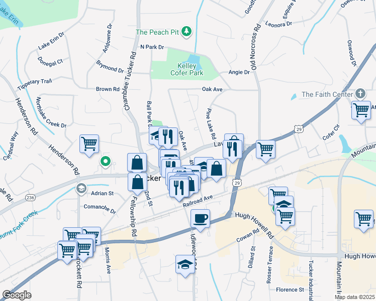 map of restaurants, bars, coffee shops, grocery stores, and more near 5084 Lavista Road in Tucker