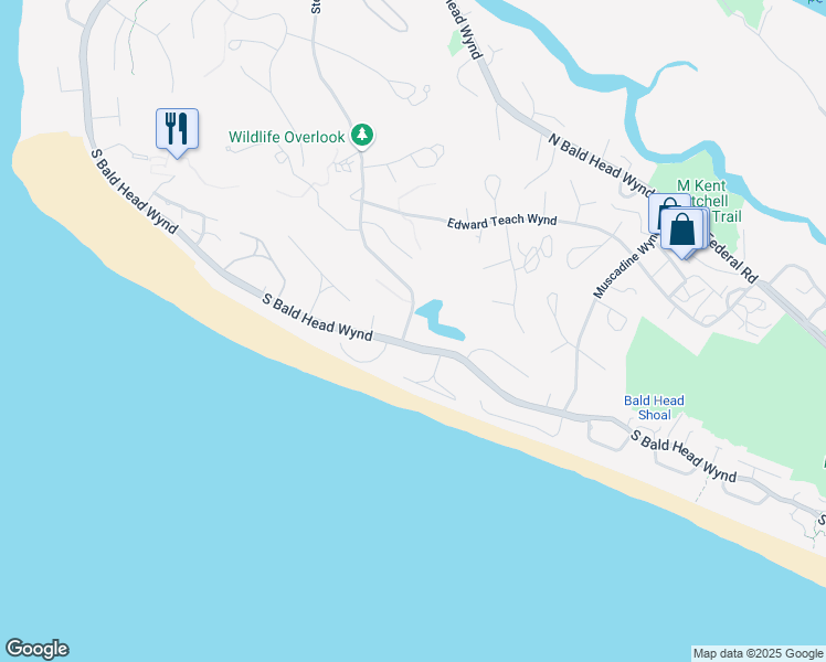 map of restaurants, bars, coffee shops, grocery stores, and more near 332 Stede Bonnet Wynd in Bald Head Island