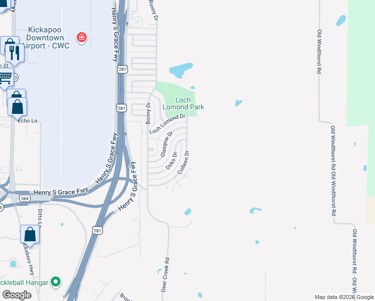 map of restaurants, bars, coffee shops, grocery stores, and more near 4827 Colleen Drive in Wichita Falls
