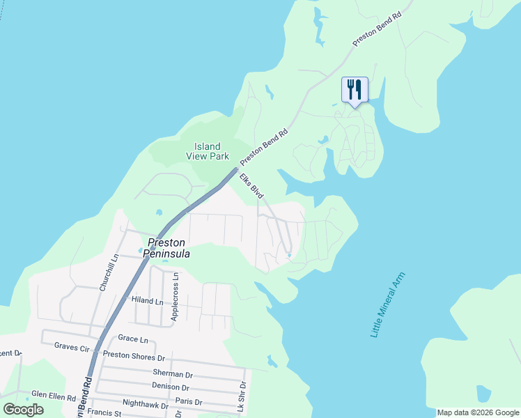 map of restaurants, bars, coffee shops, grocery stores, and more near 52 Shoreline Road in Pottsboro