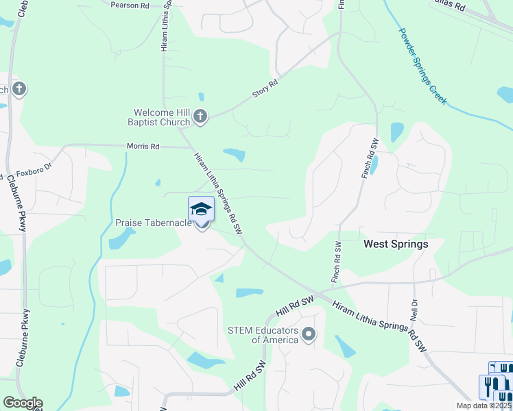 map of restaurants, bars, coffee shops, grocery stores, and more near 4025 Hiram Lithia Springs Road Southwest in Powder Springs