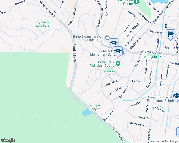 map of restaurants, bars, coffee shops, grocery stores, and more near 2580 Avenida Del Vista in Corona