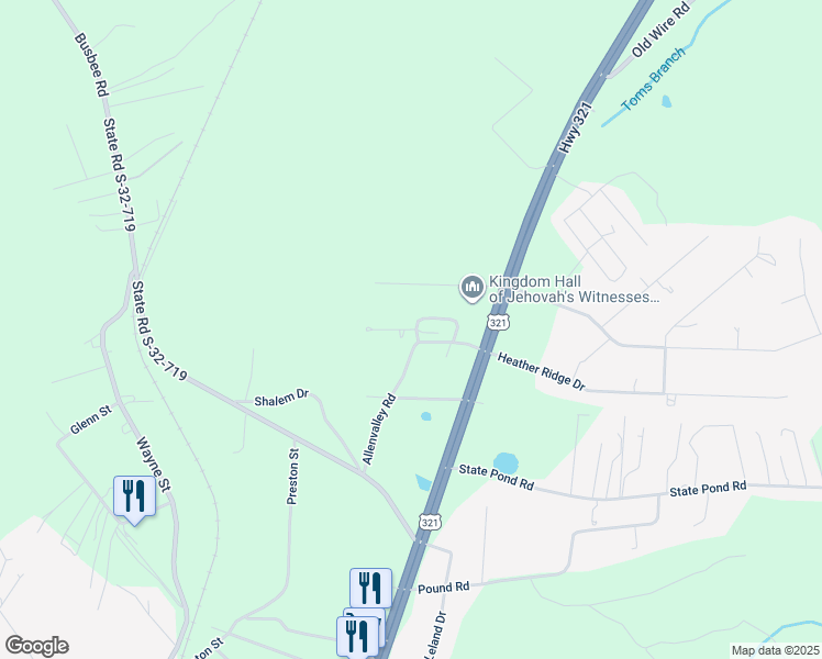 map of restaurants, bars, coffee shops, grocery stores, and more near 116 Allen Valley Road in Gaston