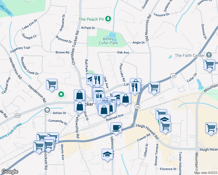 map of restaurants, bars, coffee shops, grocery stores, and more near 5084 Lavista Road in Tucker