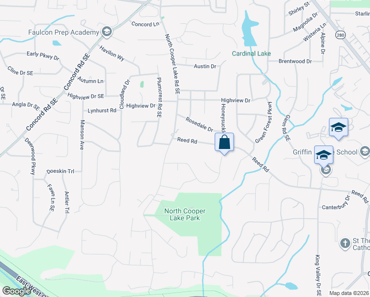 map of restaurants, bars, coffee shops, grocery stores, and more near 636 Reed Road in Smyrna