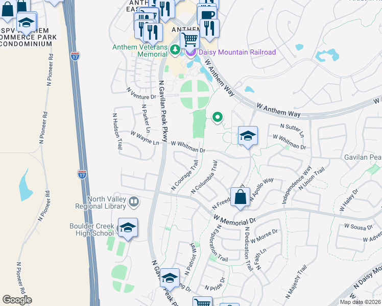 map of restaurants, bars, coffee shops, grocery stores, and more near 3518 West Spirit Lane in New River