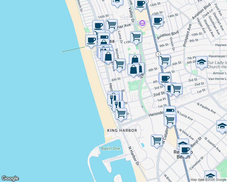 map of restaurants, bars, coffee shops, grocery stores, and more near 404 Hermosa Avenue in Hermosa Beach