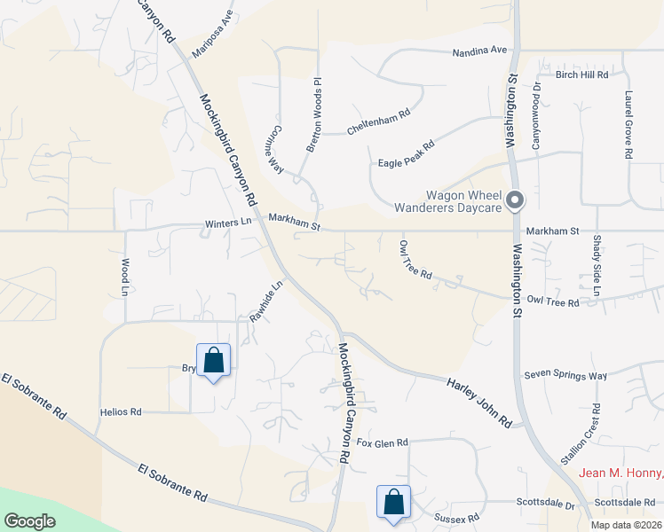 map of restaurants, bars, coffee shops, grocery stores, and more near 18105 Wood Edge Lane in Riverside