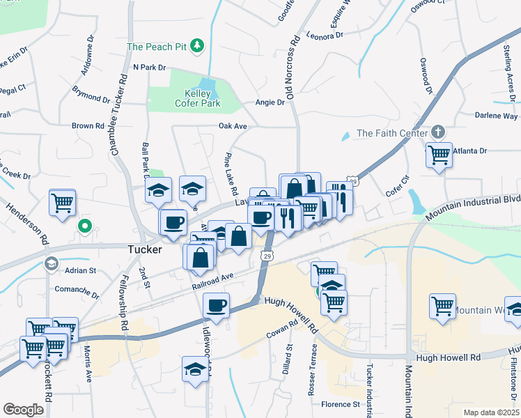 map of restaurants, bars, coffee shops, grocery stores, and more near 5181 Lavista Road in Tucker