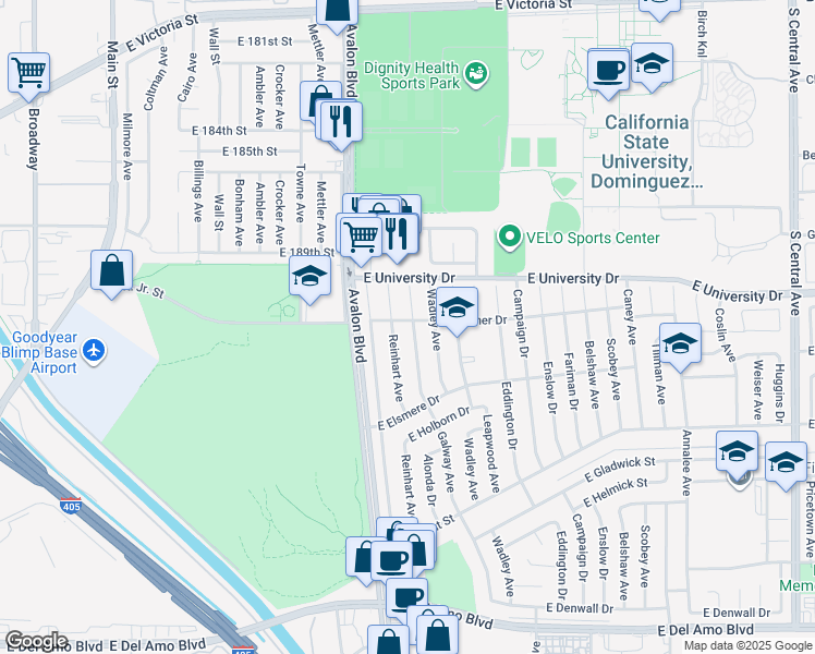 map of restaurants, bars, coffee shops, grocery stores, and more near 19203 Galway Avenue in Carson