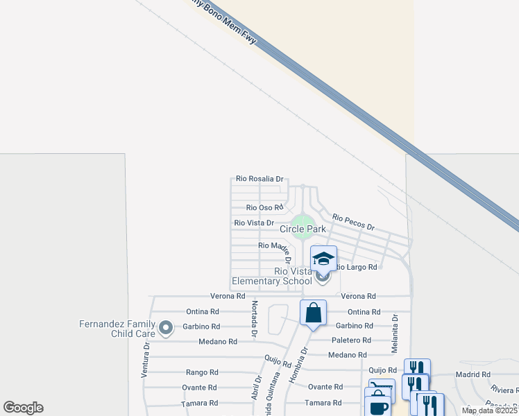 map of restaurants, bars, coffee shops, grocery stores, and more near Rio Oso Road in Cathedral City