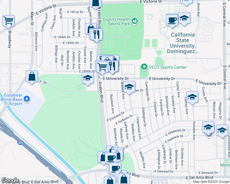 map of restaurants, bars, coffee shops, grocery stores, and more near 19203 Galway Avenue in Carson