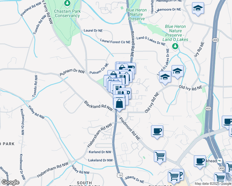 map of restaurants, bars, coffee shops, grocery stores, and more near 3714 Roswell Road in Atlanta