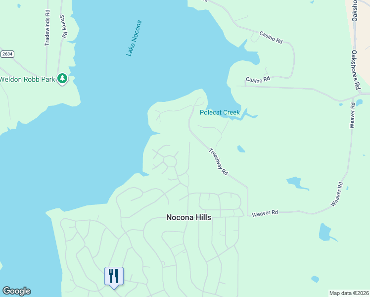 map of restaurants, bars, coffee shops, grocery stores, and more near 50 Cree Court in Nocona