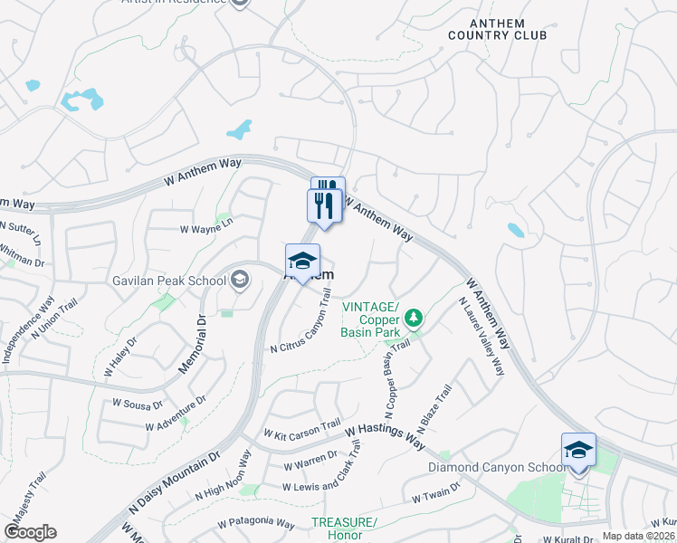 map of restaurants, bars, coffee shops, grocery stores, and more near 41003 North Citrus Canyon Trail in New River