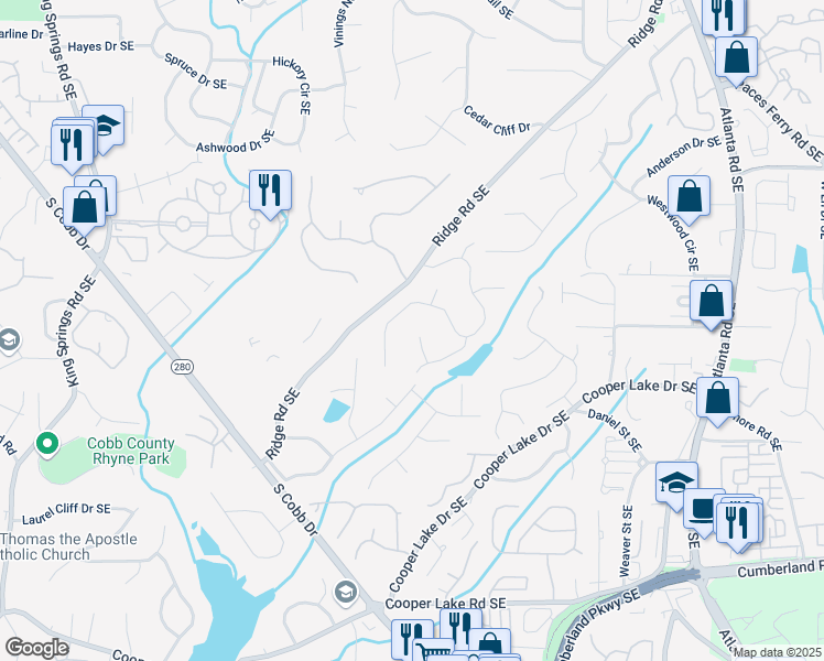 map of restaurants, bars, coffee shops, grocery stores, and more near 4441 Langdon Walk in Smyrna