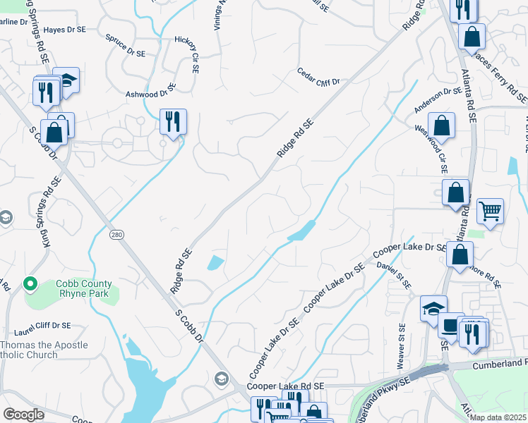 map of restaurants, bars, coffee shops, grocery stores, and more near 4441 Langdon Walk in Smyrna