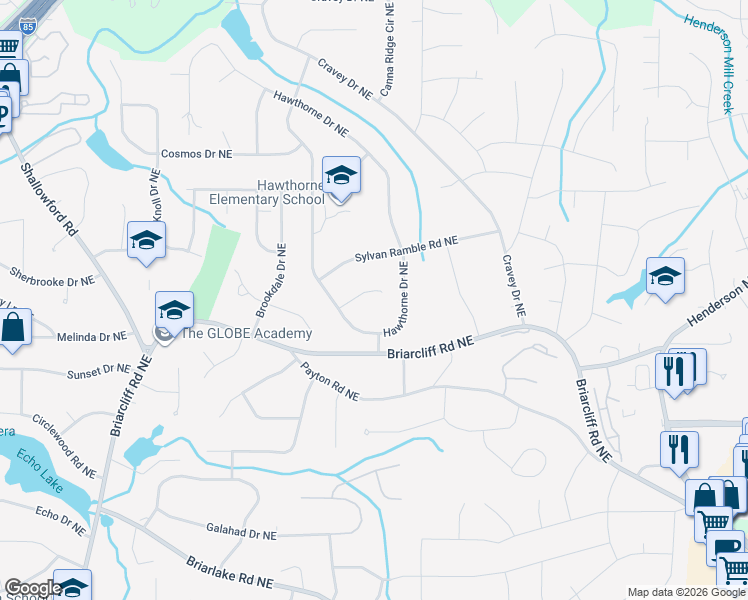 map of restaurants, bars, coffee shops, grocery stores, and more near 2857 Talisman Court Northeast in Atlanta