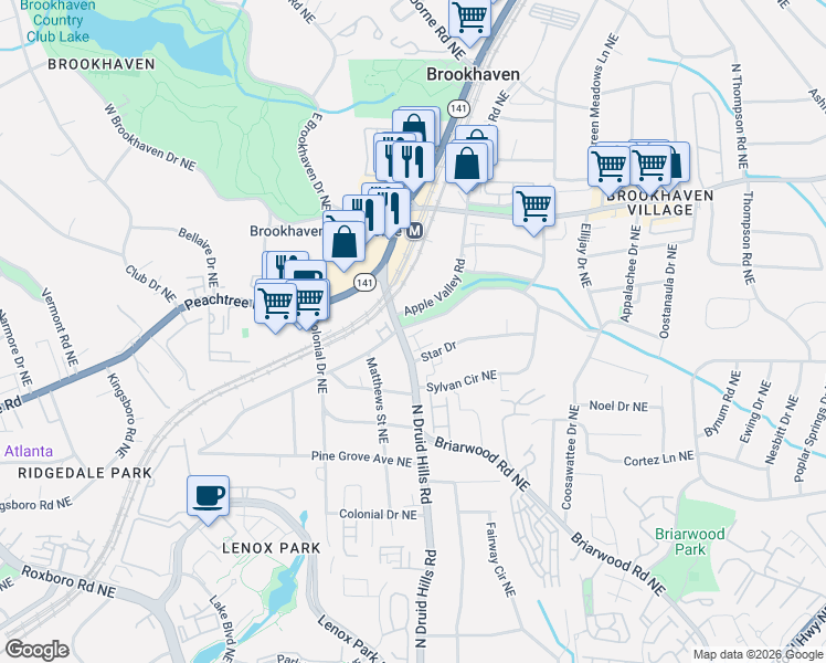 map of restaurants, bars, coffee shops, grocery stores, and more near 1257 Sylvan Circle Northeast in Atlanta