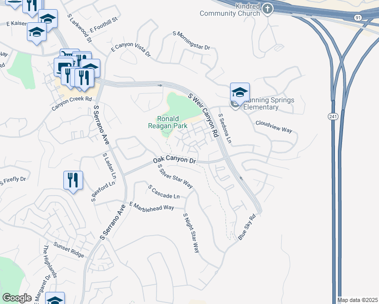 map of restaurants, bars, coffee shops, grocery stores, and more near 8322 East Truckee Way in Anaheim