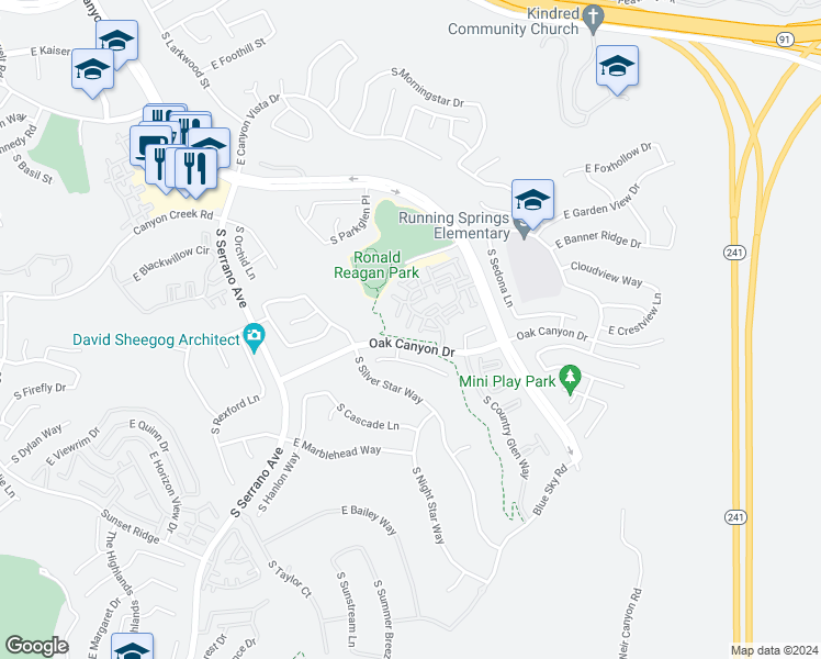 map of restaurants, bars, coffee shops, grocery stores, and more near 984 South Prescott Place in Anaheim