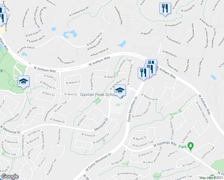 map of restaurants, bars, coffee shops, grocery stores, and more near 41001 North Wild West Trail in New River