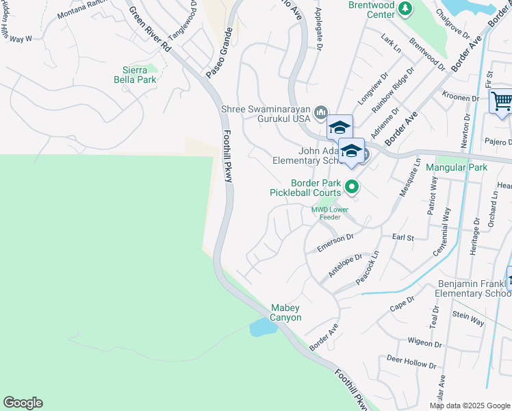 map of restaurants, bars, coffee shops, grocery stores, and more near 2576 Avenida Del Vista in Corona