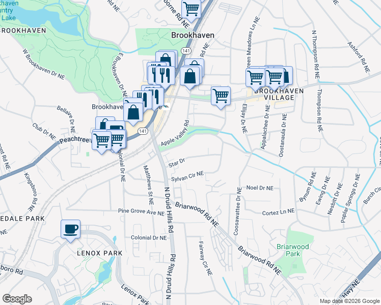 map of restaurants, bars, coffee shops, grocery stores, and more near 1262 Star Drive in Atlanta