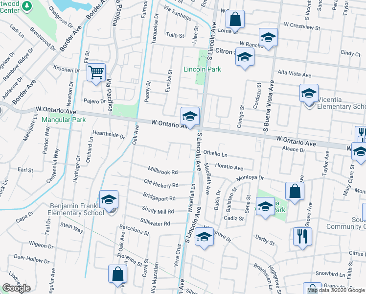 map of restaurants, bars, coffee shops, grocery stores, and more near 1140 Tabitha Way in Corona