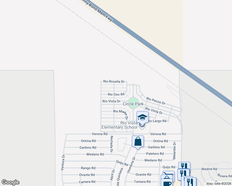 map of restaurants, bars, coffee shops, grocery stores, and more near 67472 Rio Oso Road in Cathedral City