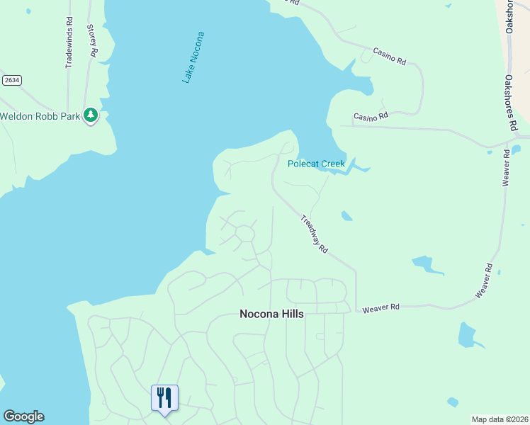 map of restaurants, bars, coffee shops, grocery stores, and more near 50 Cree Court in Nocona