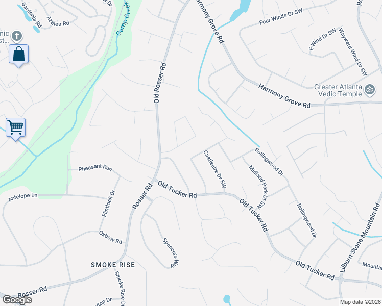 map of restaurants, bars, coffee shops, grocery stores, and more near 395 Royal Oaks Terrace Southwest in Stone Mountain