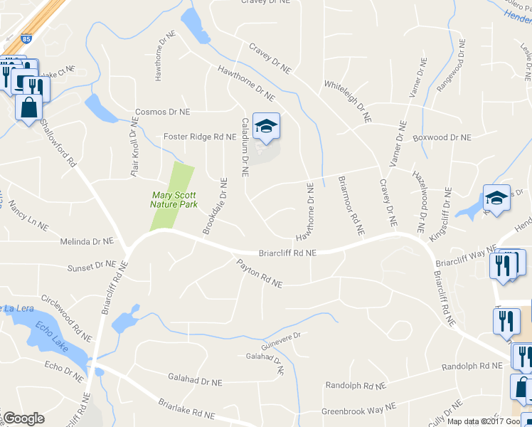 map of restaurants, bars, coffee shops, grocery stores, and more near 2824 Talisman Ct NE in Atlanta