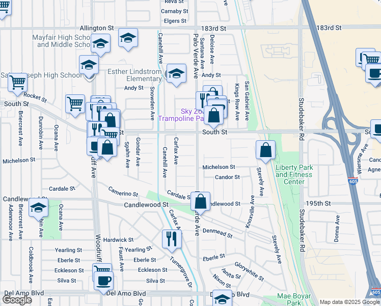 map of restaurants, bars, coffee shops, grocery stores, and more near 6333 Bigelow Street in Lakewood