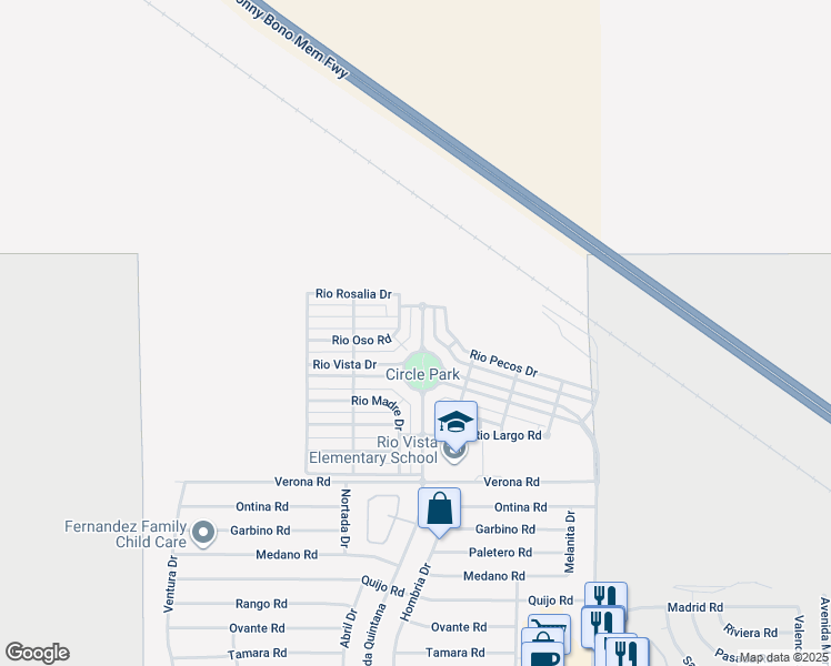 map of restaurants, bars, coffee shops, grocery stores, and more near 26345 Avenida Quintana in Cathedral City