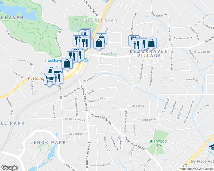 map of restaurants, bars, coffee shops, grocery stores, and more near 1294 Star Drive in Atlanta