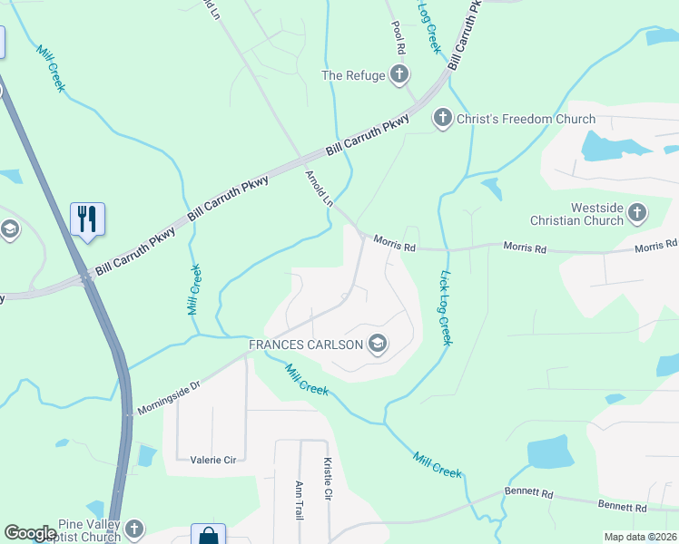 map of restaurants, bars, coffee shops, grocery stores, and more near 723 Morningside Drive in Hiram