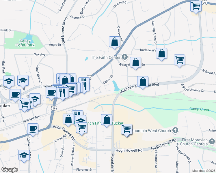map of restaurants, bars, coffee shops, grocery stores, and more near 2443 Wynsley Way in Tucker